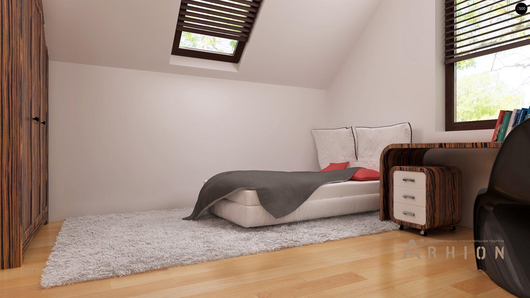 11. Проект одноэтажного дома в европейском стиле с двускатной кровлей, Z79 GP, площадью - 165 кв c мансардой, терассой, гаражом